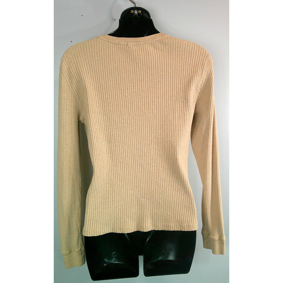 Lands' End Long Sleeve Women's Medium 10/12 Beige Tan 3/4 Button V neck - Picture 3 of 4